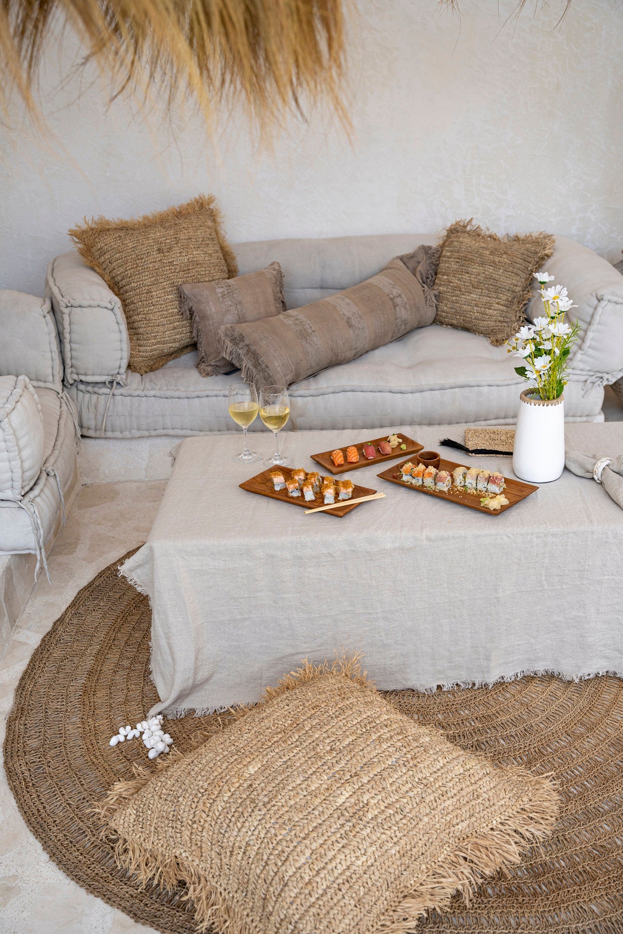 Linnen Tafelkleed 150x150 - BAZAR BIZAR - beige